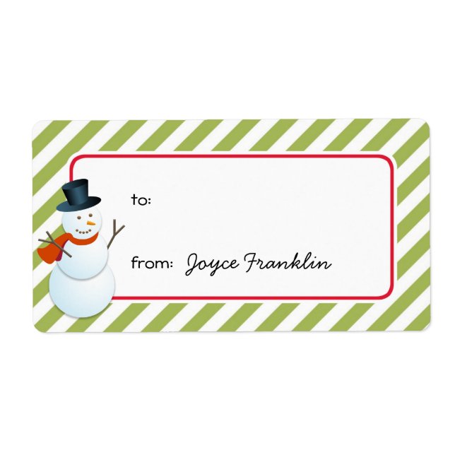 Snowman green stripes custom to from gift tag (Front)