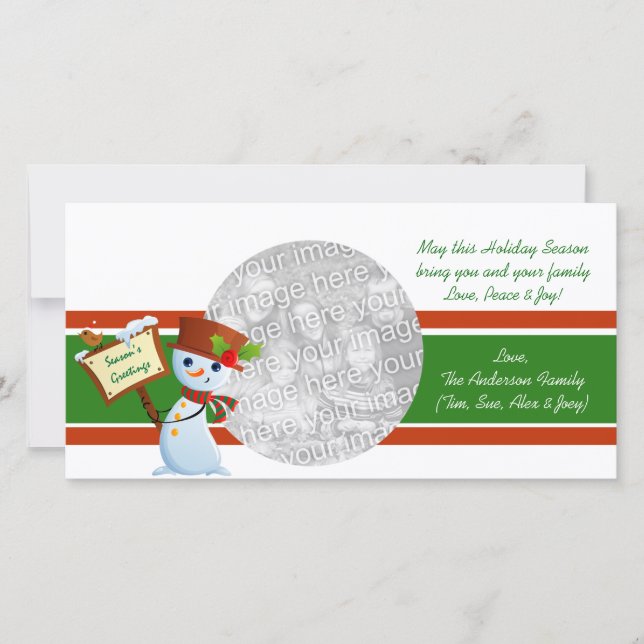 Snowman Greeting Holiday Photo Cards (Front)