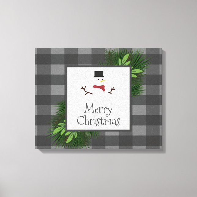 Snowman Grey Buffalo Plaid Canvas Print (Front)