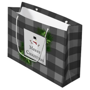 Snowman Grey Buffalo Plaid Gift Bag