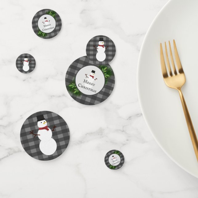Snowman Grey Buffalo Plaid Table Confetti (Group)