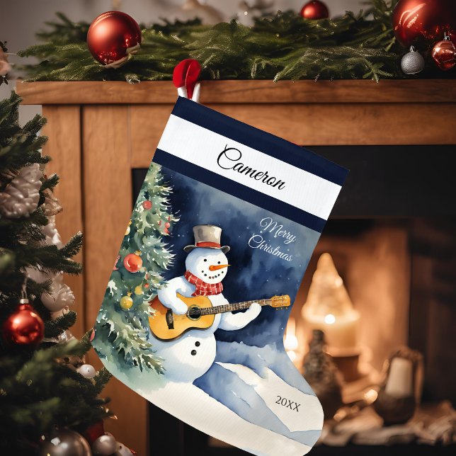 Snowman Guitar Personalised  Large Christmas Stocking (Creator Uploaded)