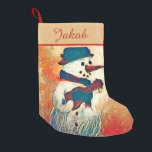 Snowman Guitar Personalised Small Christmas Stocking<br><div class="desc">Snowman Guitar Personalised Small Christmas Stocking created from a painting my son did with his grandmother on Christmas Day! Mix and match all of your favourite Up On the Mountain Holiday Designs on all of your favourite products!</div>