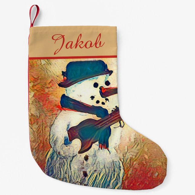 Snowman Guitar Personalised Small Christmas Stocking (Front)