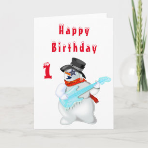 Snowman Guitar Player Birthday Card