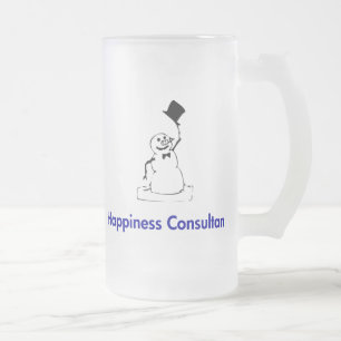 Snowman Happiness Consultant Frosted Glass Beer Mug