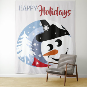 Snowman happy holidays Christmas greeting Tapestry