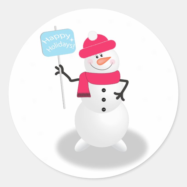 Snowman Happy Holidays Classic Round Sticker (Front)