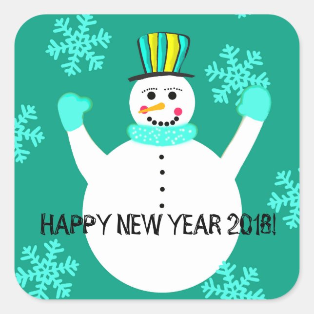 Snowman Happy New Year Square Stickers (Front)