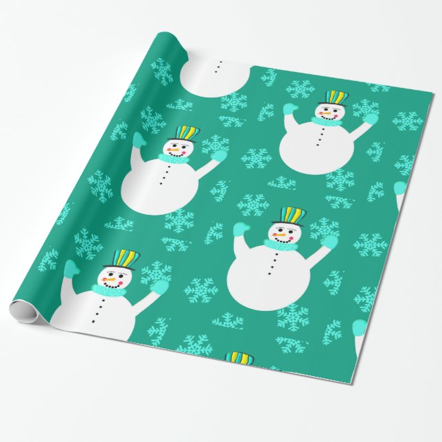 Snowman Happy New Year Wrapping Paper (Unrolled)