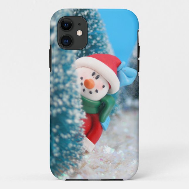Snowman hiding or peeking from behind a tree Case-Mate iPhone case (Back)