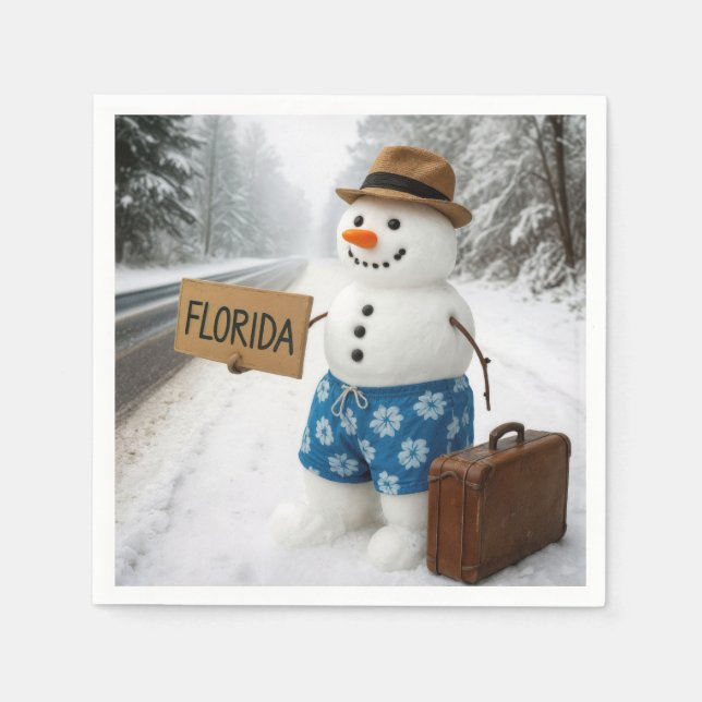 Snowman Hitchhiking to Florida Napkin (Front)