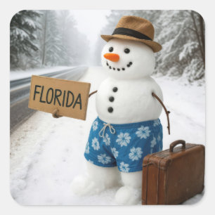 Snowman Hitchhiking to Florida Square Sticker