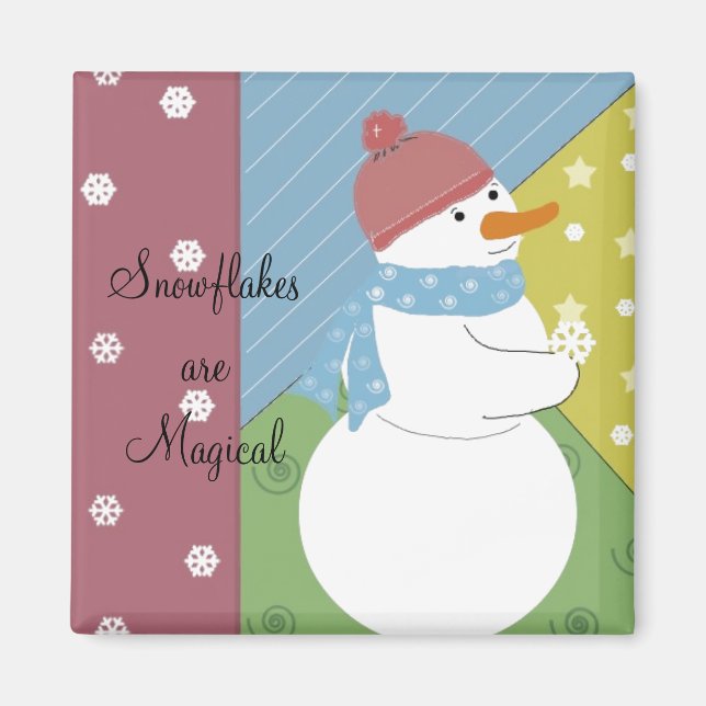 Snowman Holding a Magical Snowflake Magnet (Front)