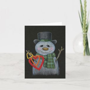 Snowman Holding Heart Rings Notecard