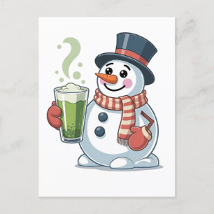 Snowman Holding Matcha Drink Christmas Lovers Invitation Postcard