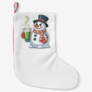 Snowman Holding Matcha Drink Christmas Lovers  Small Christmas Stocking