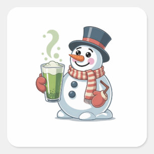 Snowman Holding Matcha Drink Christmas Lovers  Square Sticker