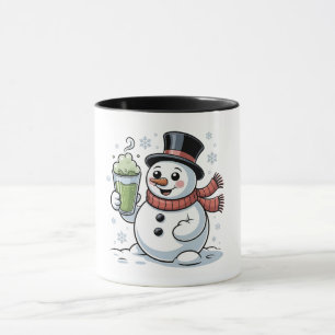 Snowman Holding Matcha Drink Christmas Mug