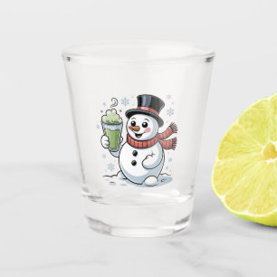 Snowman Holding Matcha Drink Christmas  Shot Glass