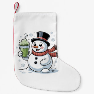 Snowman Holding Matcha Drink Christmas  Small Christmas Stocking