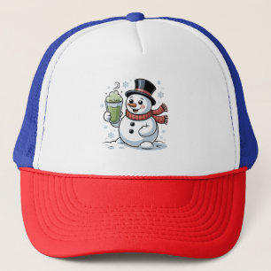 Snowman Holding Matcha Drink Christmas  Trucker Hat