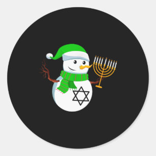Snowman Holding Menorah Hanukkah Jewish Christmas  Classic Round Sticker