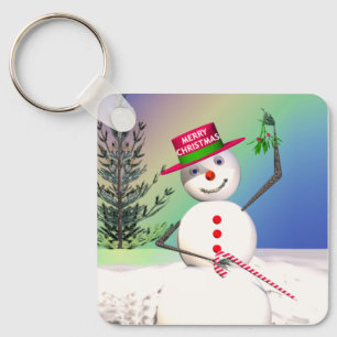 Snowman Holding Mistletoe Key Ring