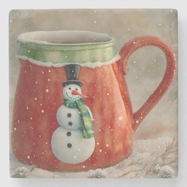 Snowman Holiday Christmas Art Coaster (Front)