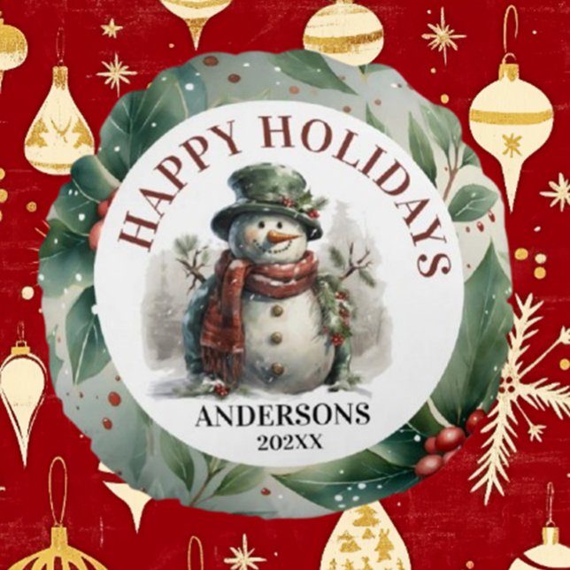 Snowman Holiday Christmas Wishes Round Cushion (Celebrate the season with Brett's Snowman Holiday Christmas Wishes Round Pillow)