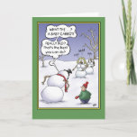 Snowman Holiday Humour, Size Matters<br><div class="desc">A funny Christmas snow people humour card depicting a cartoon of a snowman being laughed at by a couple of snow women about the size of his carrot, the snowman is voicing his displeasure to the kid who put him together. The inside of the card reads “Wishing you a super...</div>