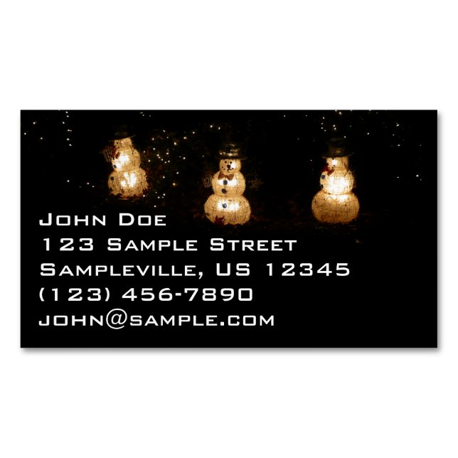 Snowman Holiday Light Display Magnetic Business Card (Front)