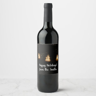 Snowman Holiday Light Display Wine Label