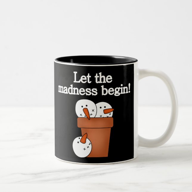 Snowman Holiday Madness Two-Tone Coffee Mug (Right)