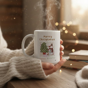 Snowman holiday photo coffee mug merry christmas.