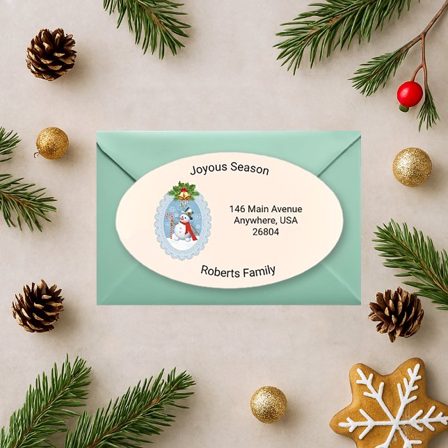 Snowman Holly Joyous Season Oval Oval Sticker (Creator Uploaded)
