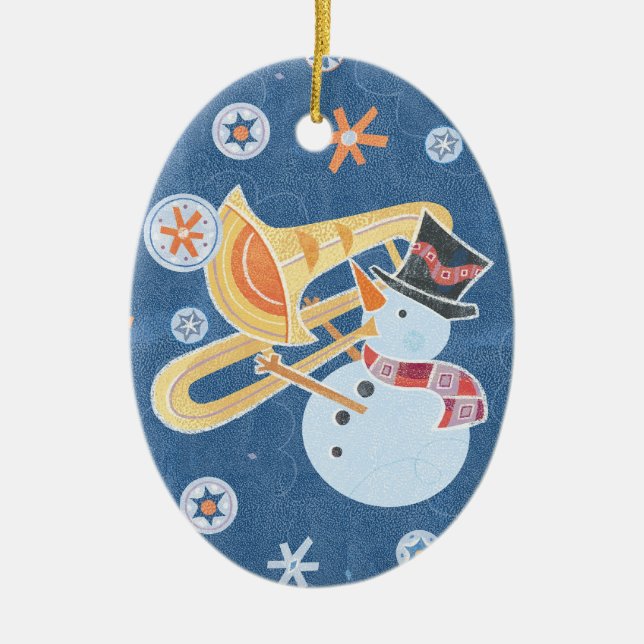 Snowman Horn Making Xmas Holiday Music Ceramic Tree Decoration (Front)