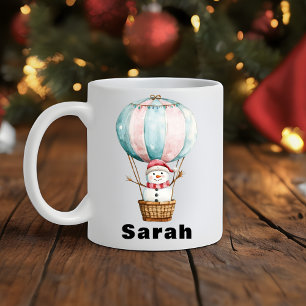 Snowman Hot Air Balloon Custom Name Christmas Coffee Mug