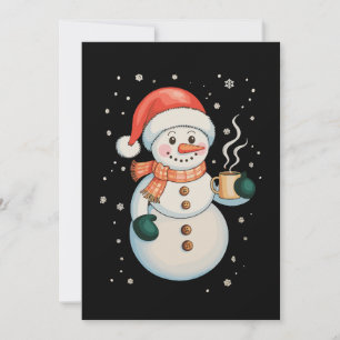 Snowman Hot Coffee Santa Hat Winter Christmas Xmas Invitation