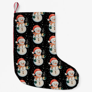 Snowman Hot Coffee Santa Hat Winter Christmas Xmas Small Christmas Stocking