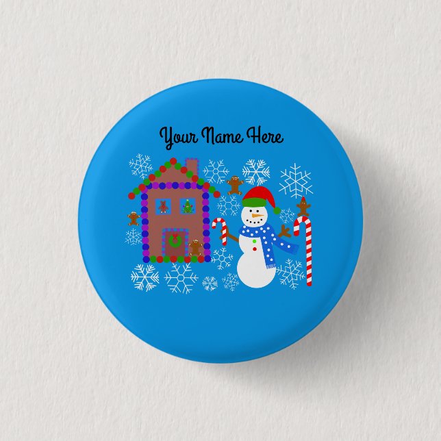 Snowman & House #2 Button (Front)