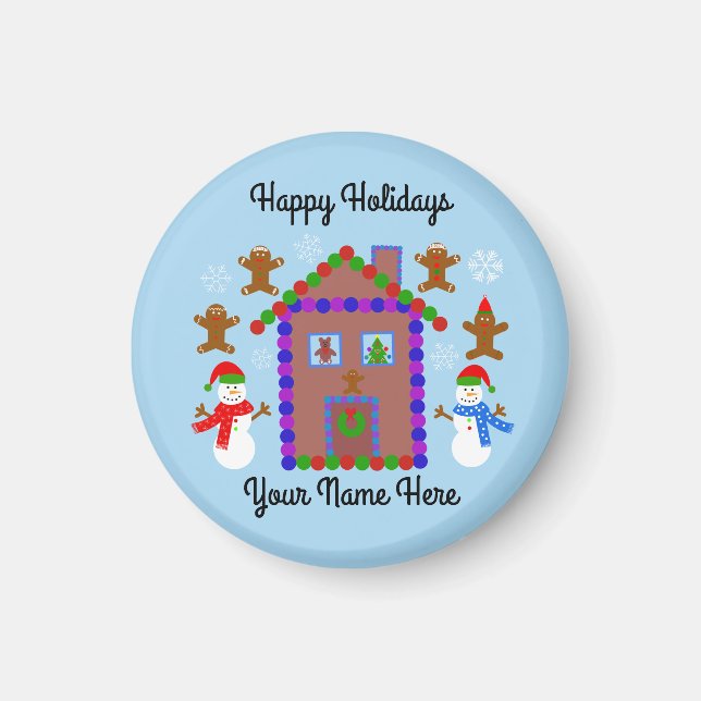 Snowman & House #3 Round Magnet  (Front)