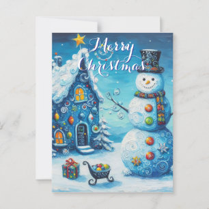 Snowman House Presents Personalised Christmas Postcard
