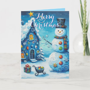 Snowman House Presents Personalized Christmas Card