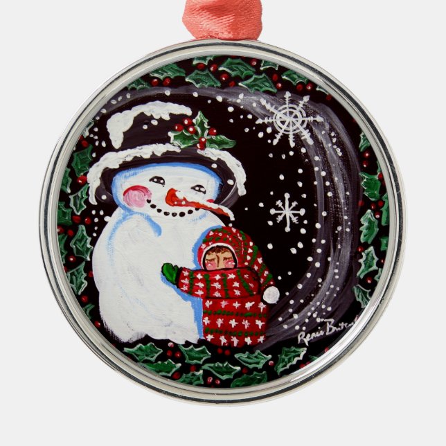 Snowman Hug Round Ornament (Front)