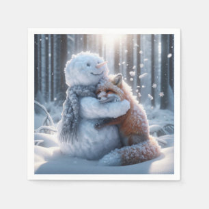 Snowman Hugging A Fox Napkin