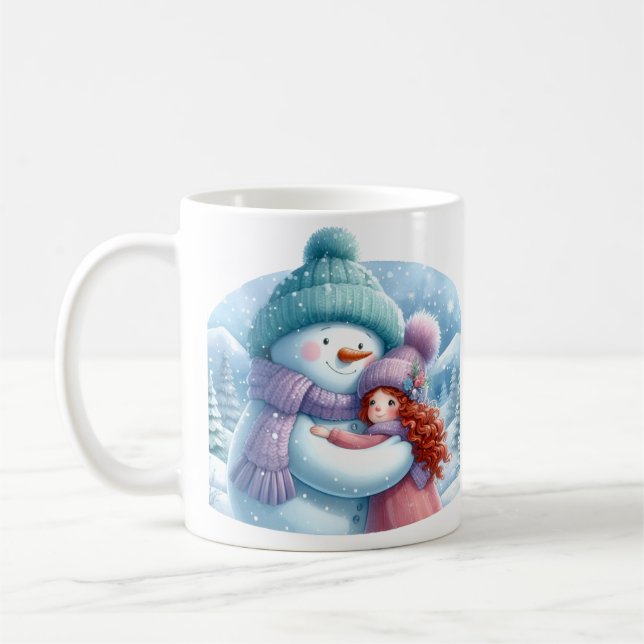 Snowman hugging a Girl in a Winter Wonderland Coffee Mug (Left)