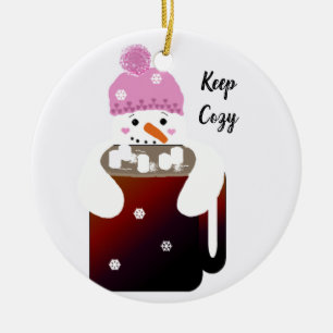Snowman Hugging a Mug of Hot Chocolate Ceramic Tree Decoration