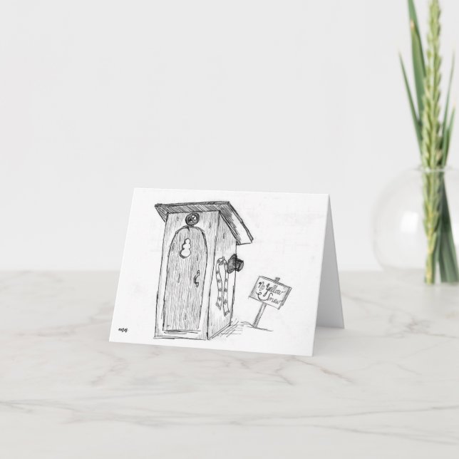 Snowman Humour holiday card .. outhouse christmas (Front)
