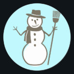 Snowman, ice blue classic round sticker<br><div class="desc">matches "Winter Wonderland" greeting card,  "Snowman" return address label and "ice-o-taupe" envelope (also available with light or dark taupe background)</div>
